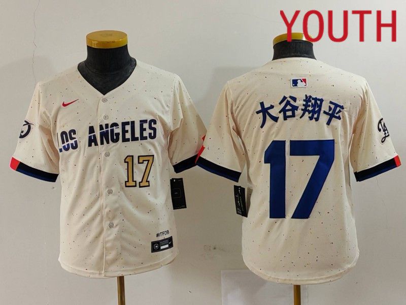 Youth Los Angeles Dodgers #17 Ohtani Cream Fashion Nike Game MLB Jersey style 7011